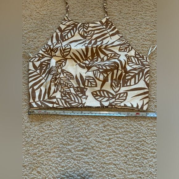 NWOT House of Harlow 1960 Linen Brown/Cream Halter Top & Wide Leg Pants Set Sz 4 - Picture 14 of 16